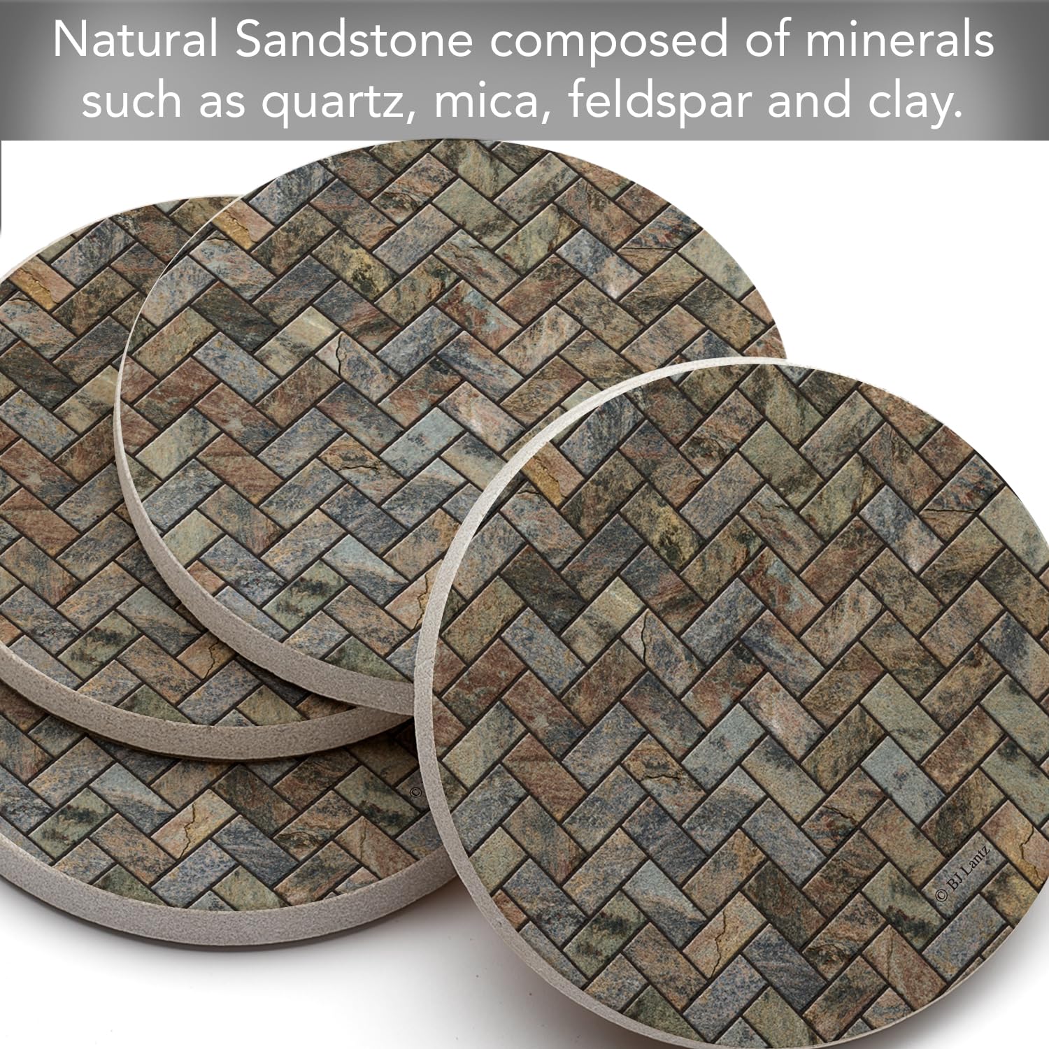 Thirstystone coaster with absorbent surface keeps tabletops dry from condensation.