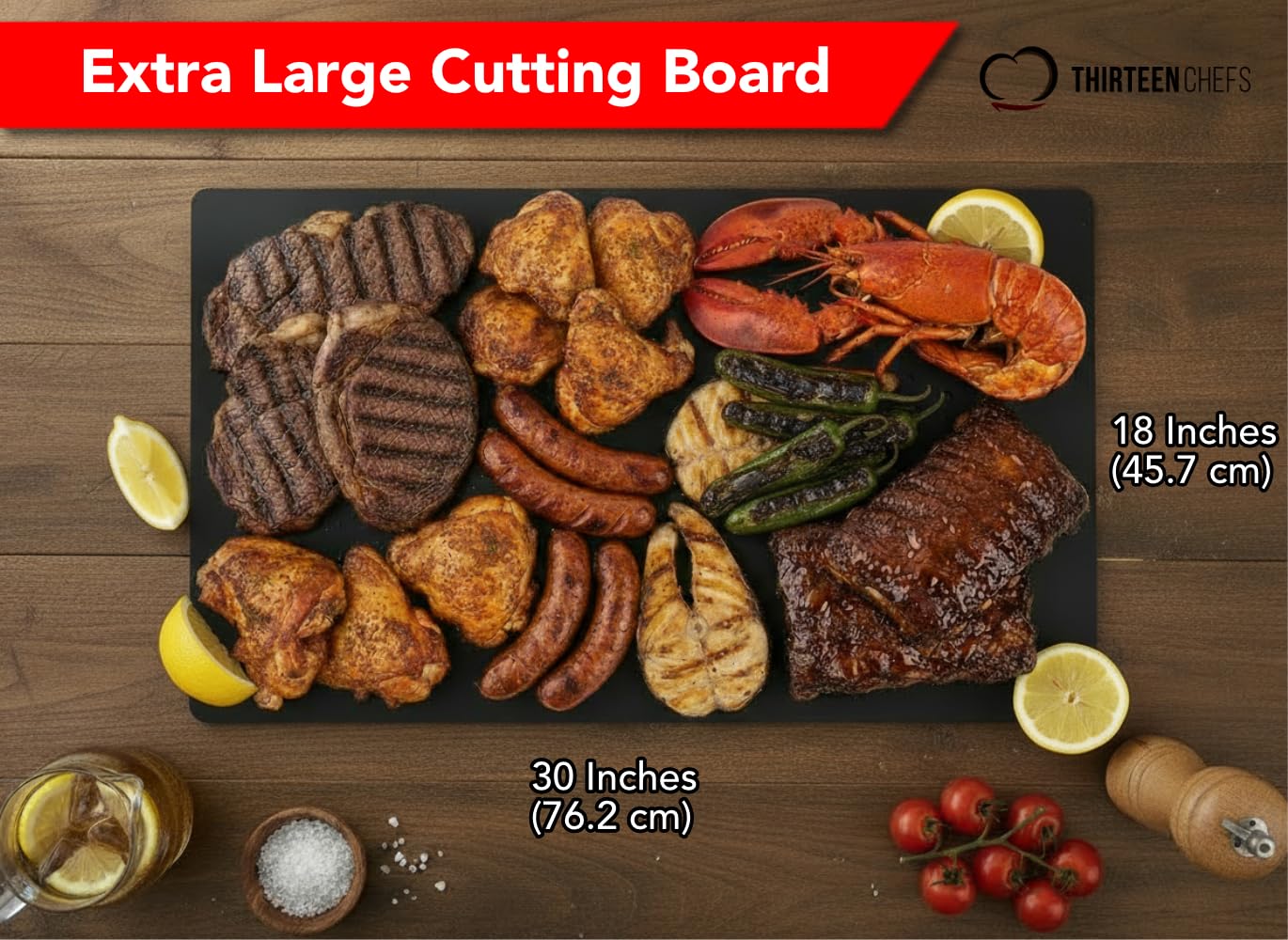 Thirteen Chefs XXL board for meat carving, enabling efficient, clean workflows