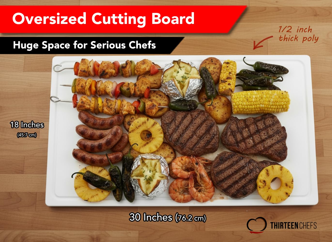 Thirteen Chefs carving-cutting-board aids precise carving and mess reduction.
