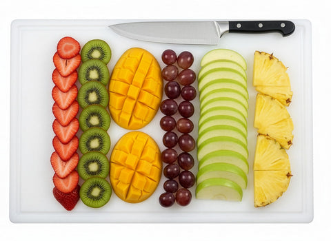 Thirteen Chefs cutting board with juice groove for cleaner carving and prep.