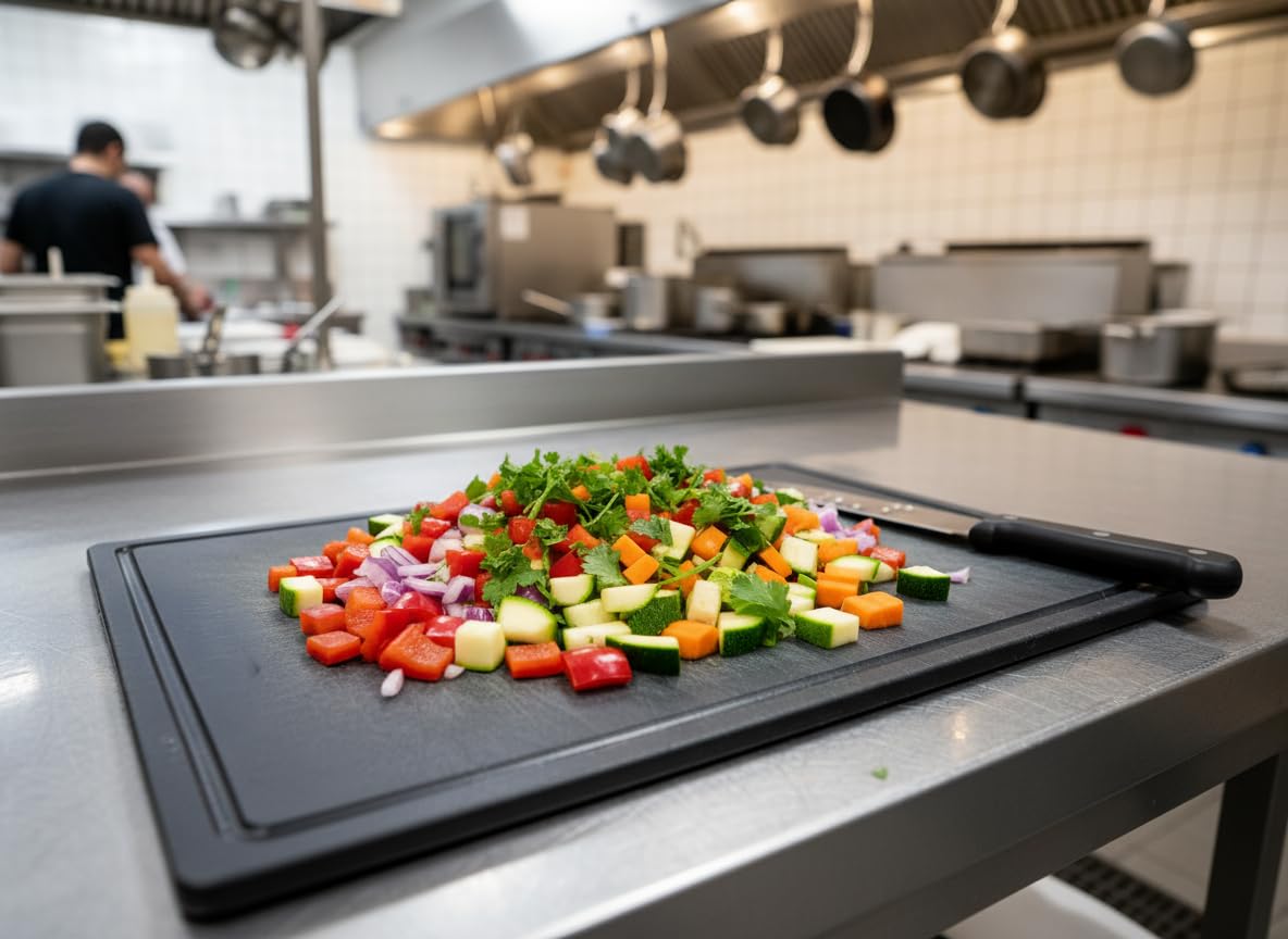 Thirteen Chefs board featuring a non-slip base for steady chopping