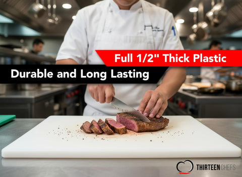Thirteen Chefs white cutting board blends with any counter.