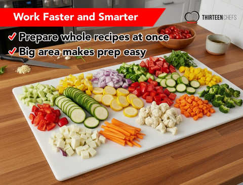 Thirteen Chefs extra-large cutting board for BBQ prep with generous surface.
