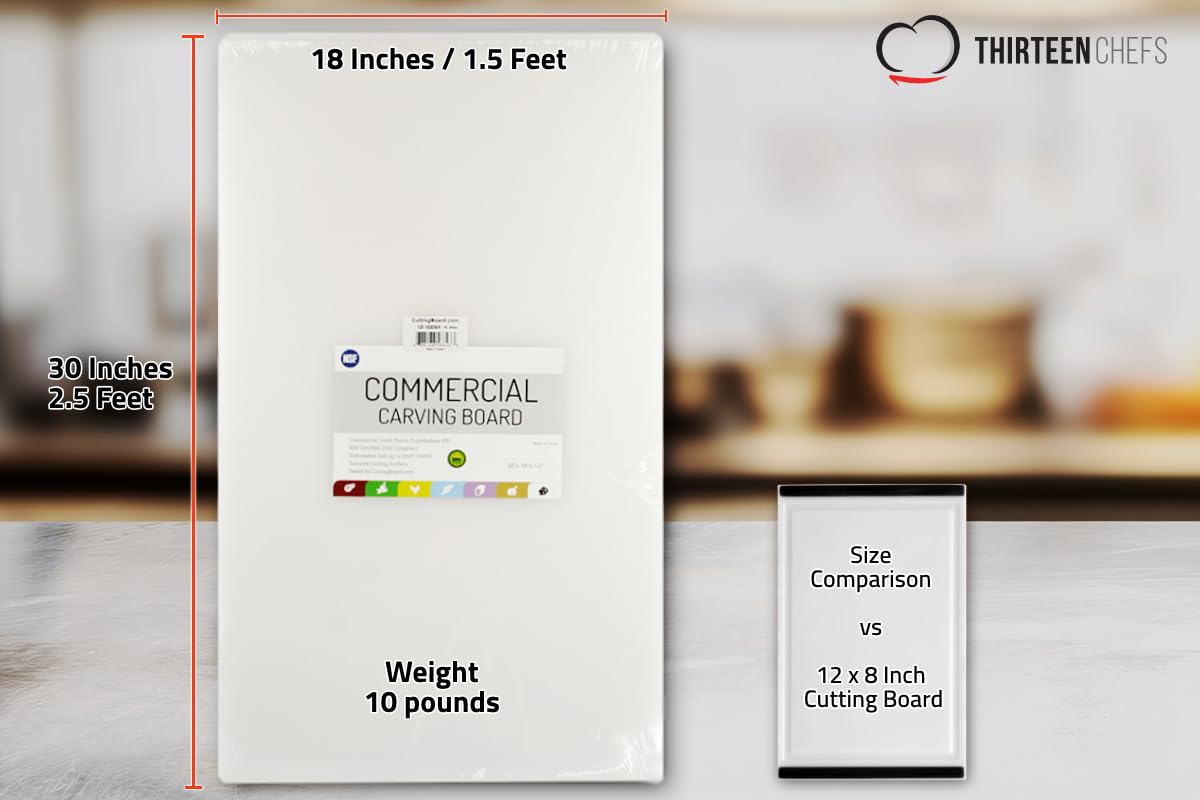 Thirteen Chefs extra-large cutting board showing durable HDPP material resisting warping.