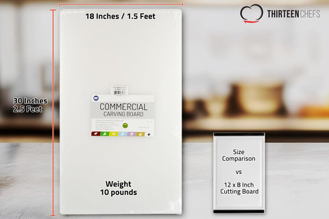 Thirteen Chefs extra-large cutting board showing durable HDPP material resisting warping.