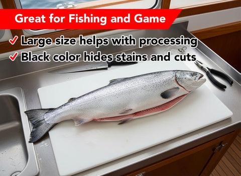 Thirteen Chefs extra-large cutting board for fish prep to handle large fillets.