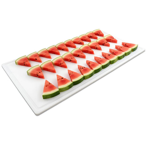 Thirteen Chefs extra-large cutting board with juice groove for prep and serving.