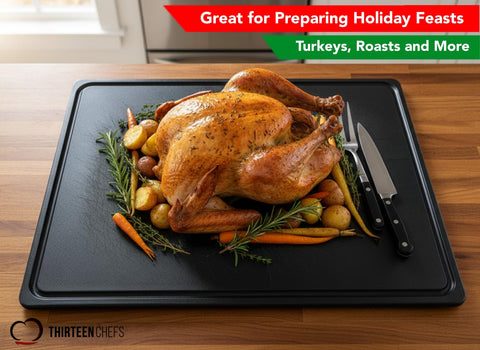 Thirteen Chefs meat prep board handles pork and beef carving with ease.