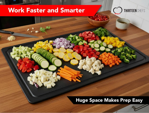 Thirteen Chefs outdoor BBQ-ready cutting board for confident meat prep.