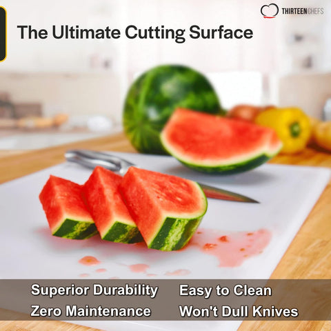Thirteen Chefs plastic cutting board edge detail showing durability