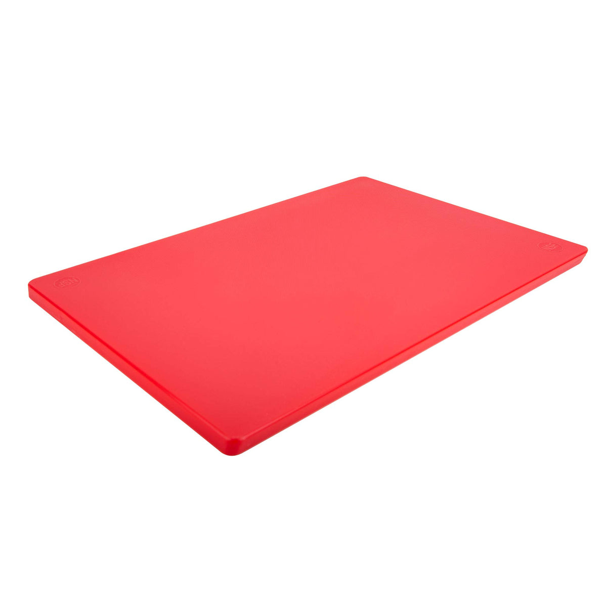 Thirteen Chefs red cutting board 18x12 for meat prep keeps raw meat separate.