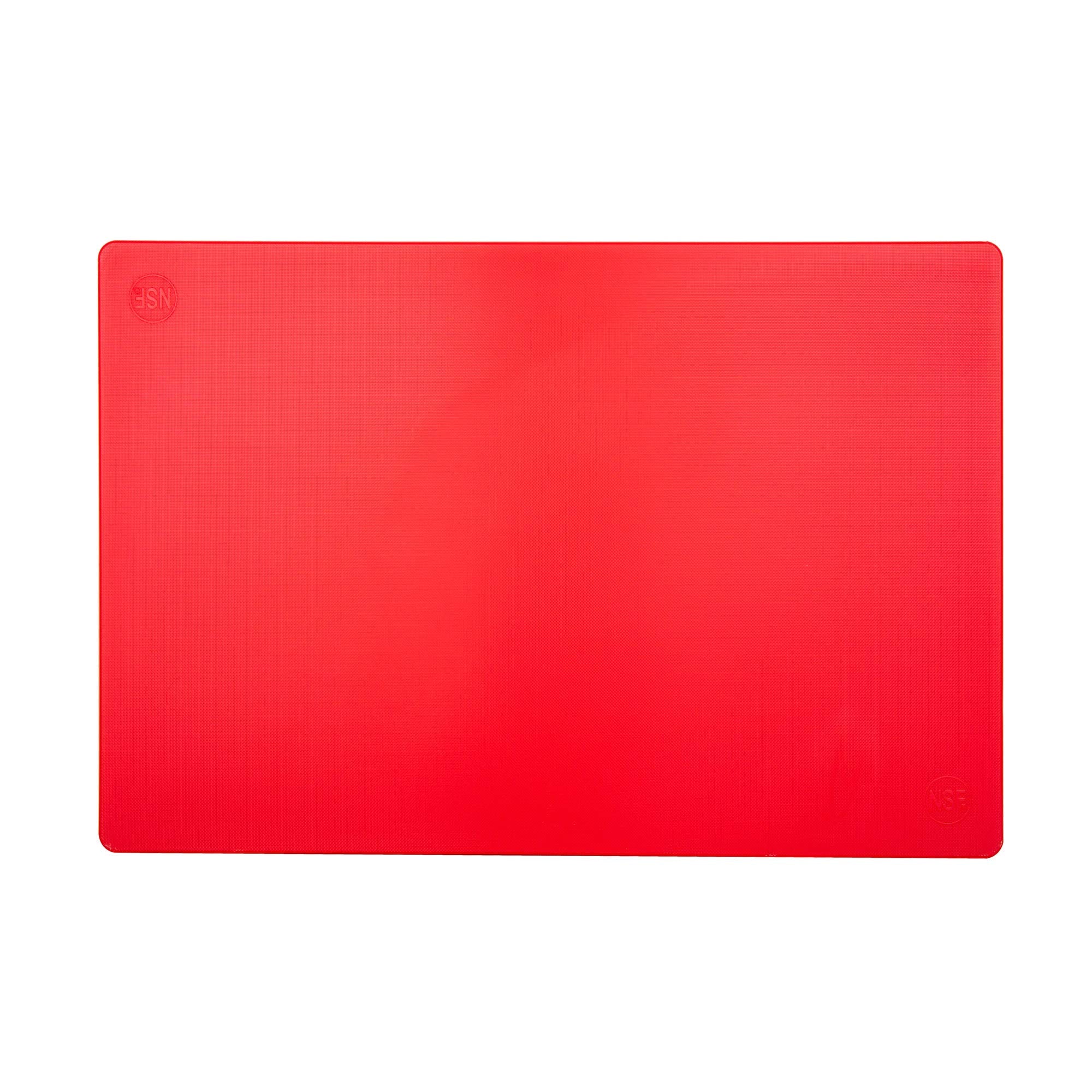 Dishwasher-safe Thirteen Chefs red cutting board for quick, efficient cleaning.