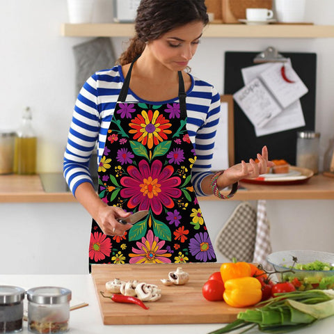 THISFIND Colorful Floral Apron back view showing full coverage and adjustable neck strap