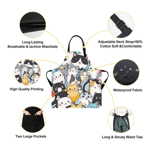 THISFIND Cute Cat Apron shows adjustable neck for flexible sizing