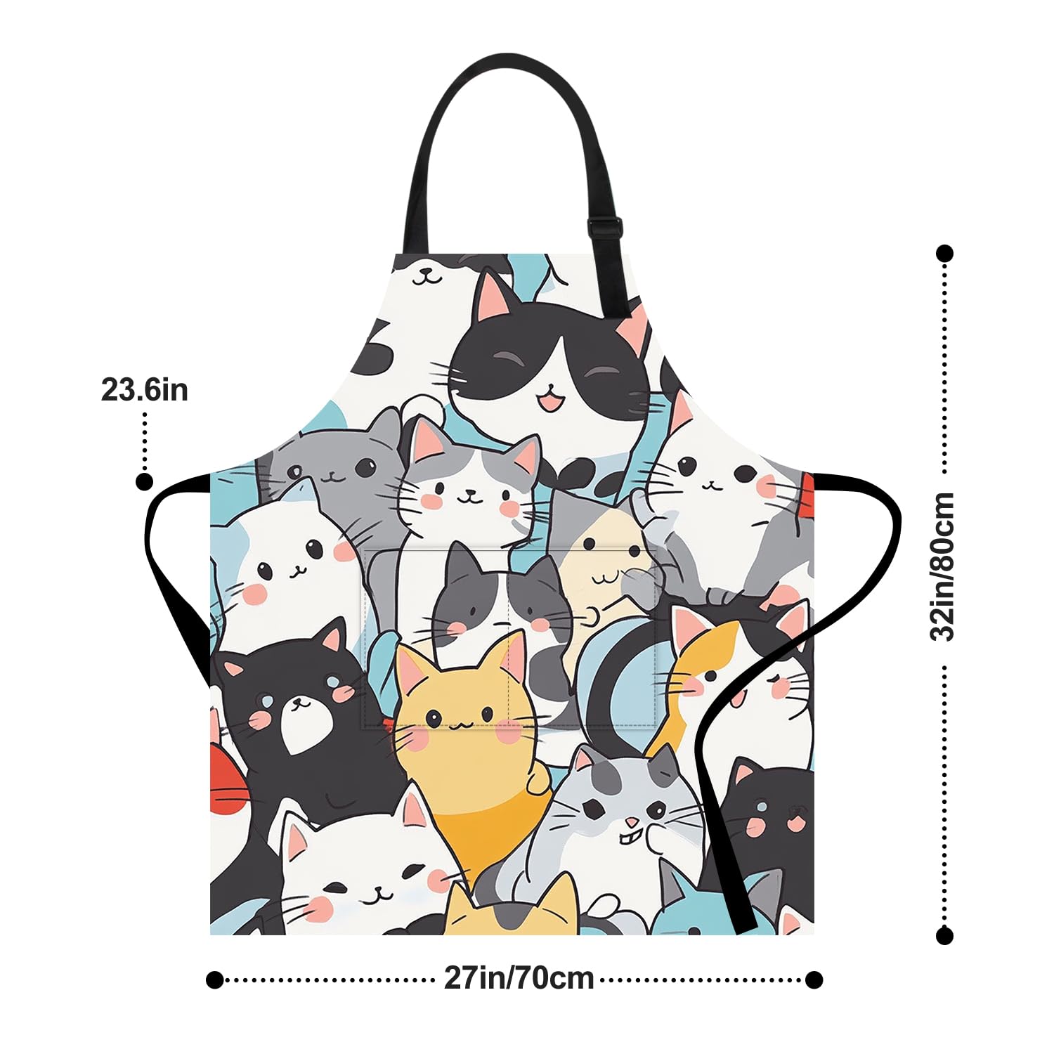 THISFIND Cute Cat Apron back view highlights long waist ties for secure fit