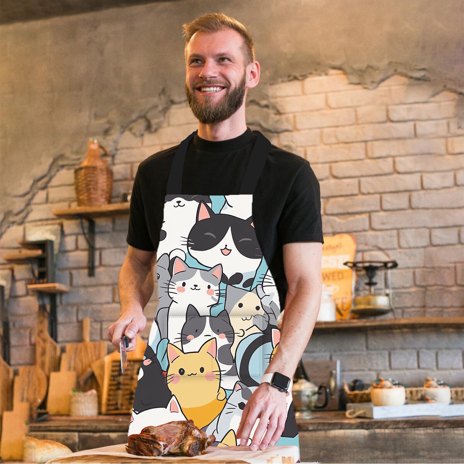 THISFIND Cute Cat Apron with easy-care polyester for quick cleaning