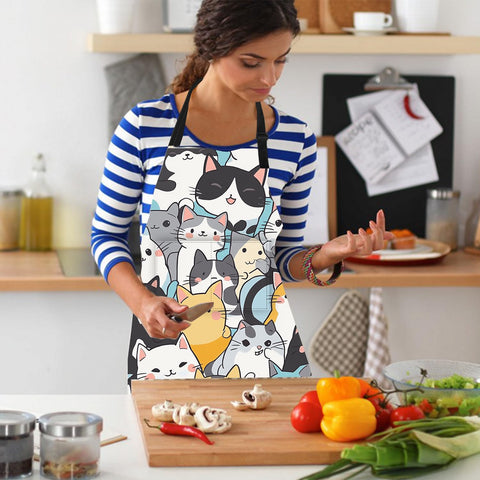 THISFIND Cute Cat Apron pocket detail demonstrates two spacious front compartments