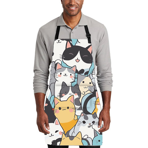 THISFIND Cute Cat Apron side view shows adjustable neck strap for comfort