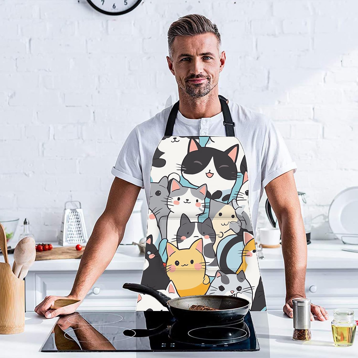 THISFIND Cute Cat Apron features colorful cat prints for a cheerful workspace