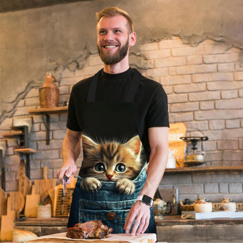 THISFIND Cat in Pocket Apron ideal for baking, cooking, or DIY tasks.