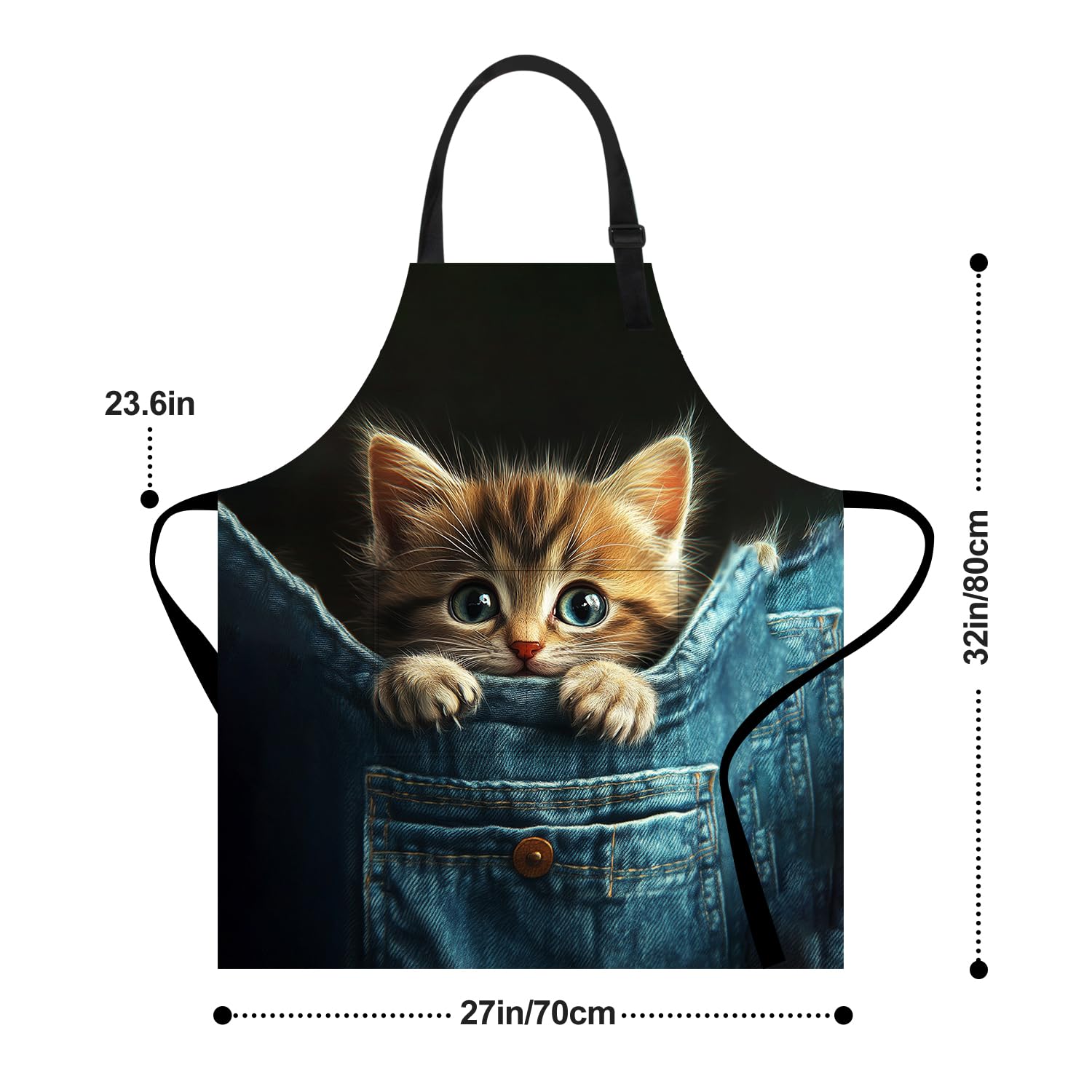 THISFIND Cat in Pocket Apron highlights two large pockets for utensils.
