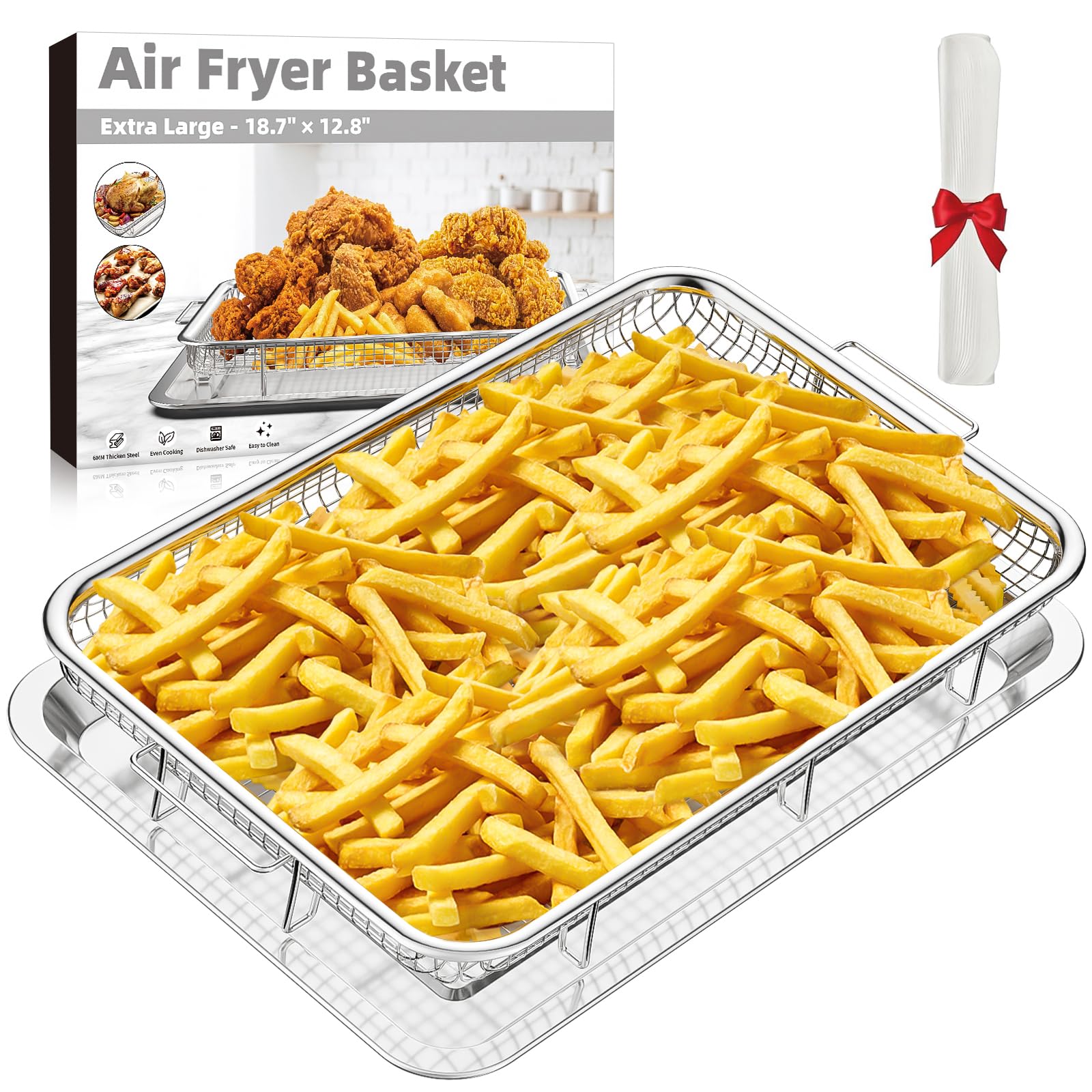 THORSES extra-large air fryer basket for oven ideal for cooking family meals in one batch.