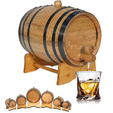 THOUSAND OAKS BARREL 2L oak aging barrel with stand enables compact home aging for cocktails.
