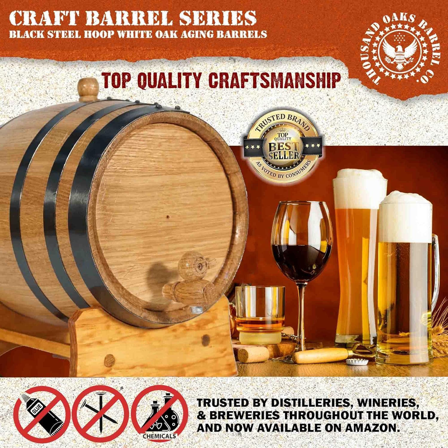 THOUSAND OAKS BARREL charred American oak interior enhances flavor potential