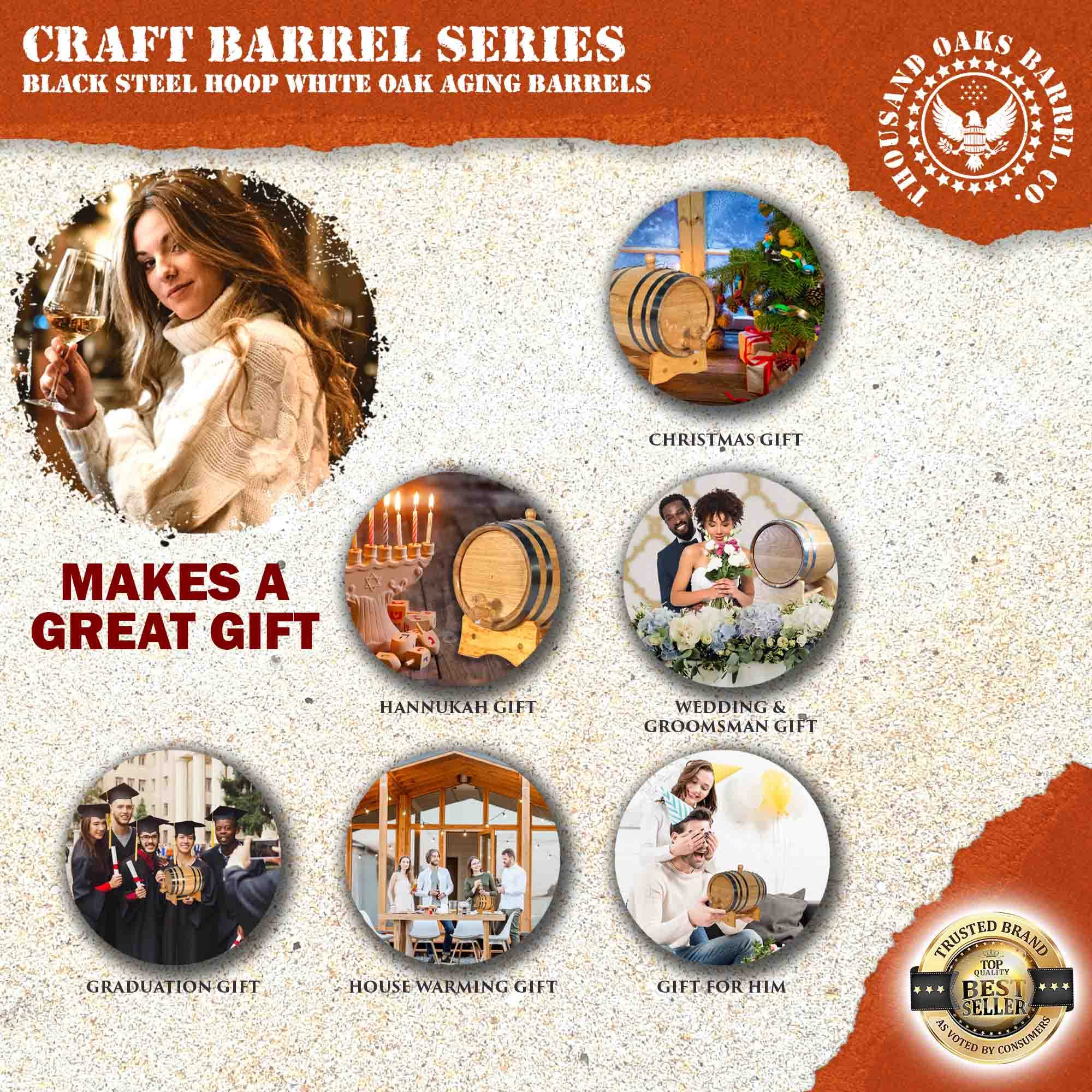 THOUSAND OAKS BARREL multi-use aging supports whiskey, rum, tequila, or wine experiments.