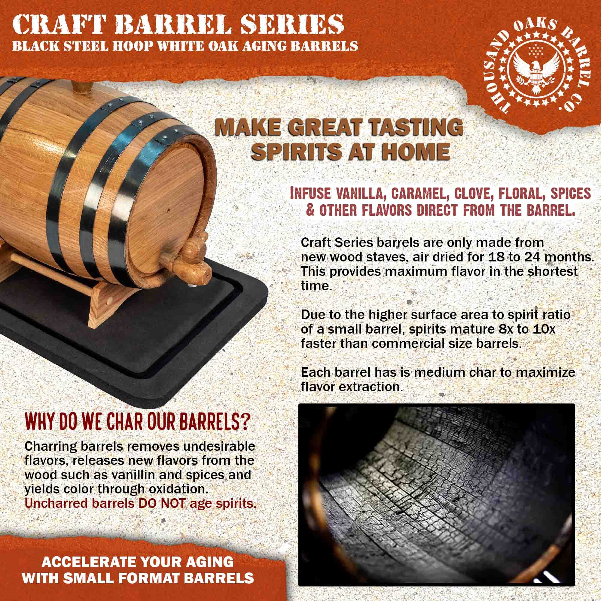 THOUSAND OAKS BARREL wood stand detail highlights its decorative home bar centerpiece.