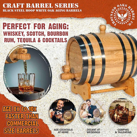THOUSAND OAKS BARREL wood stand supporting the 1L aging barrel display