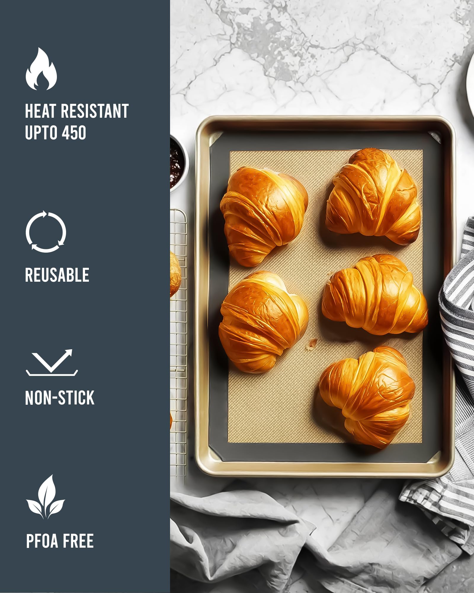 ThreadNanny dishwasher-safe baking mat for quick cleanup after baking.