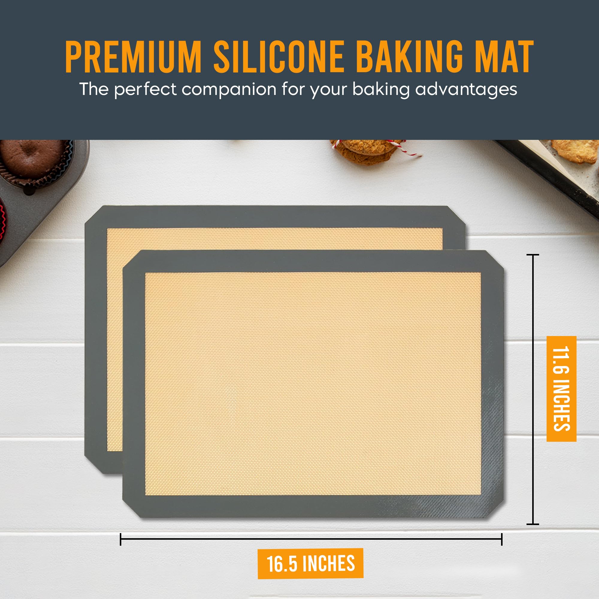 ThreadNanny half-sheet silicone mat 16.5x11.6 inches for easy cookie release.