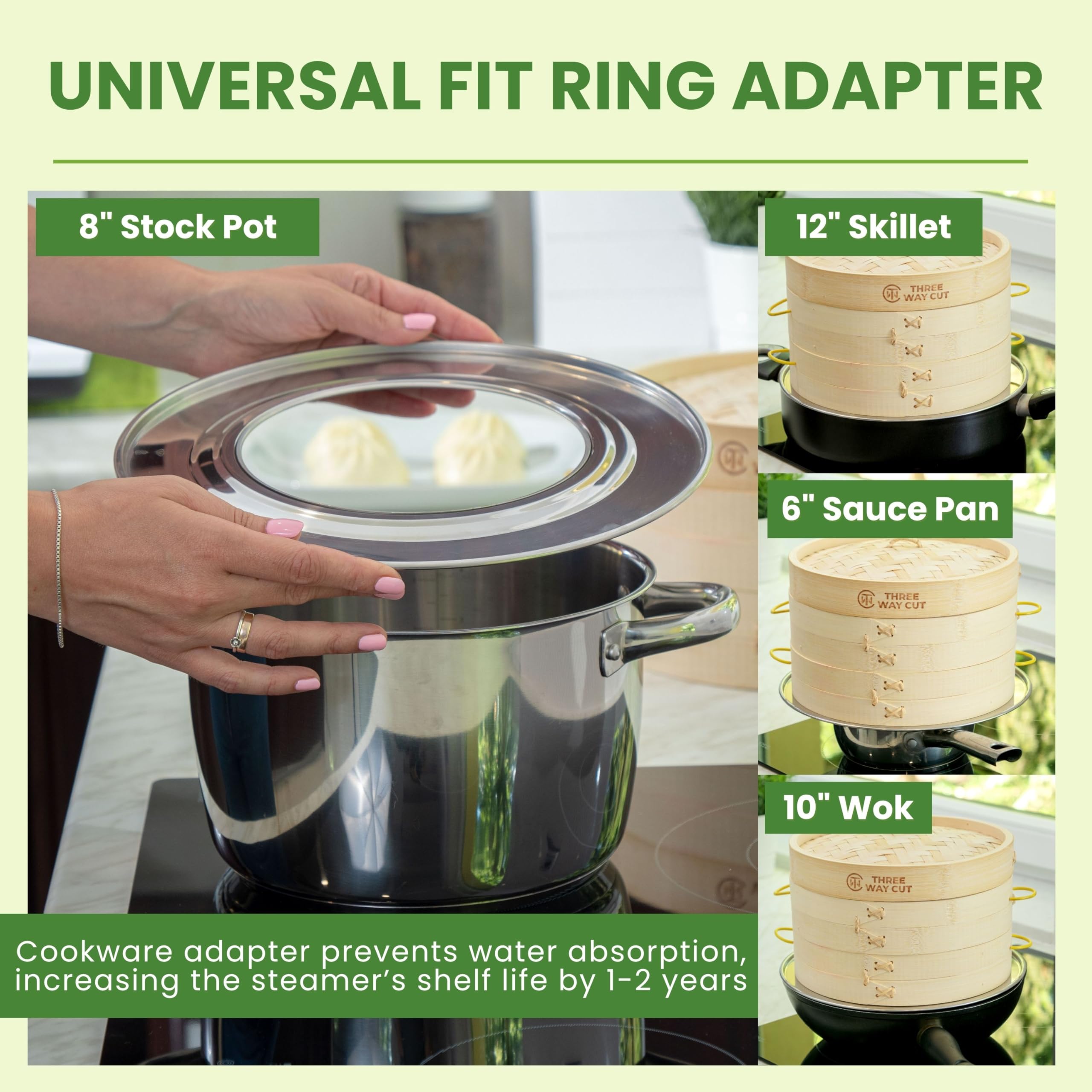 Easy-clean bamboo steamer kit from Three Way Cut for quick washing by hand.
