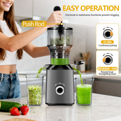 ThreeAll anti-blocking reverse function clears celery and greens quickly.