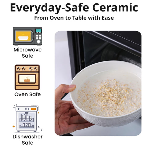 THRYVONA bowls feature thick, lead-free porcelain for easy cleaning.