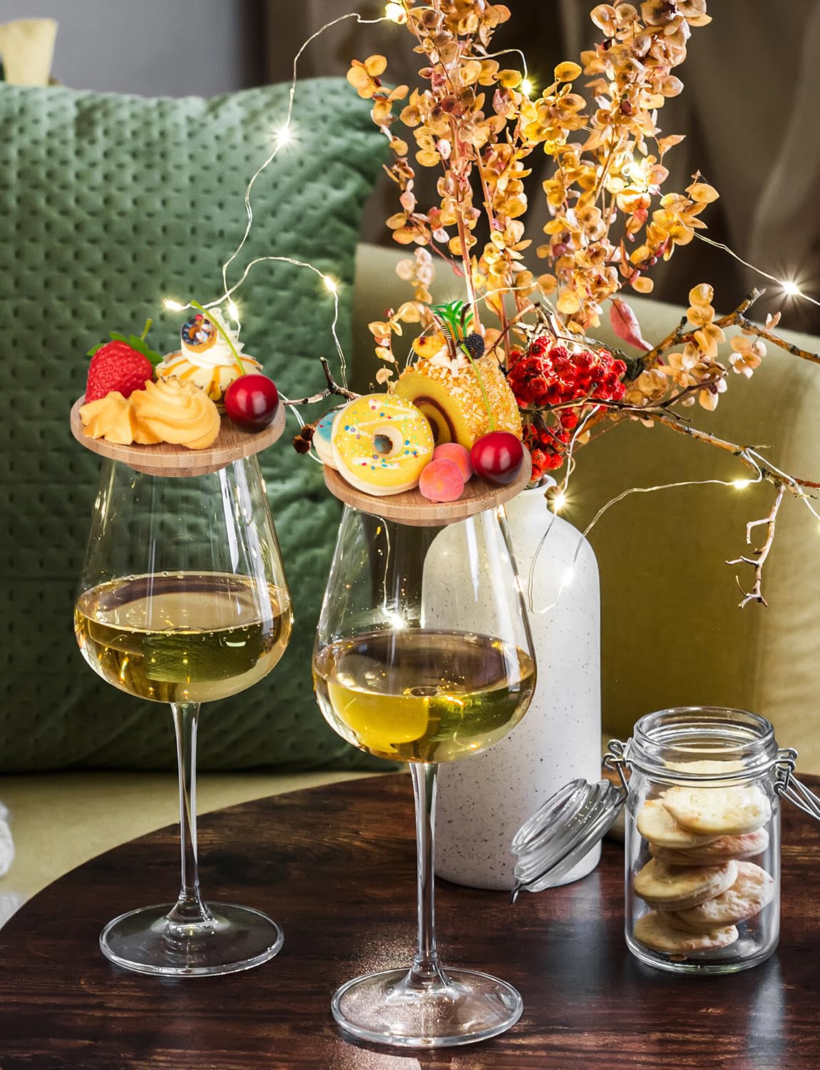 THSLSFX bamboo wine glass cover keeps debris out with natural elegance