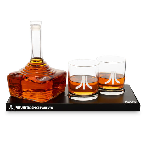 Thumbs Up Atari joystick decanter centerpiece for retro party nights.