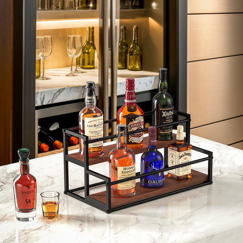 THYGIFTREE bar shelf with rustic wood base showcasing bottles neatly