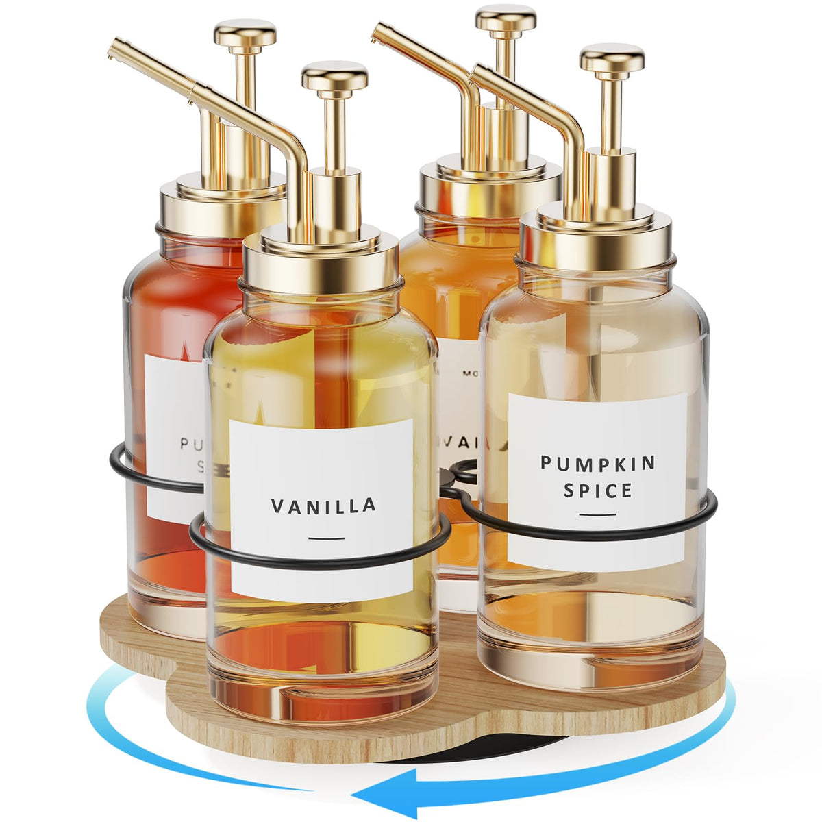 THYGIFTREE rotating syrup organizer front view shows easy flavor access