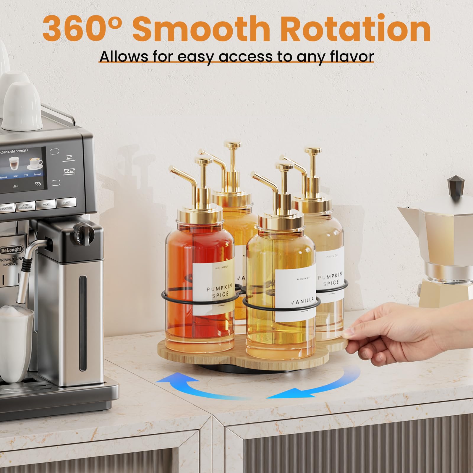 THYGIFTREE rotating syrup organizer top view highlights compact, space-saving design