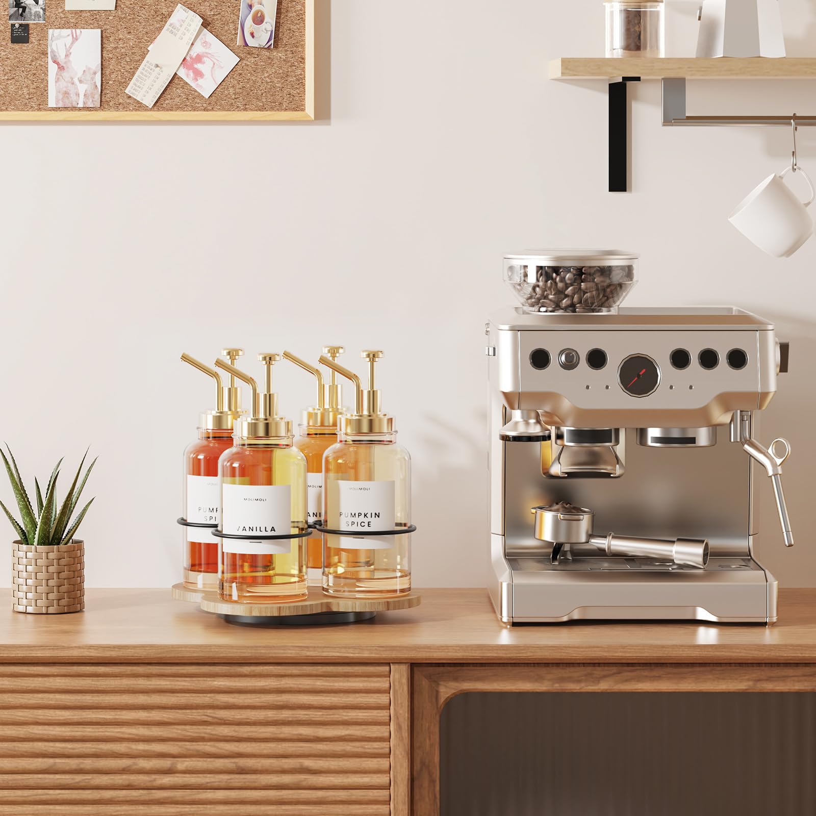 THYGIFTREE syrup organizer on a coffee station for quick flavor access