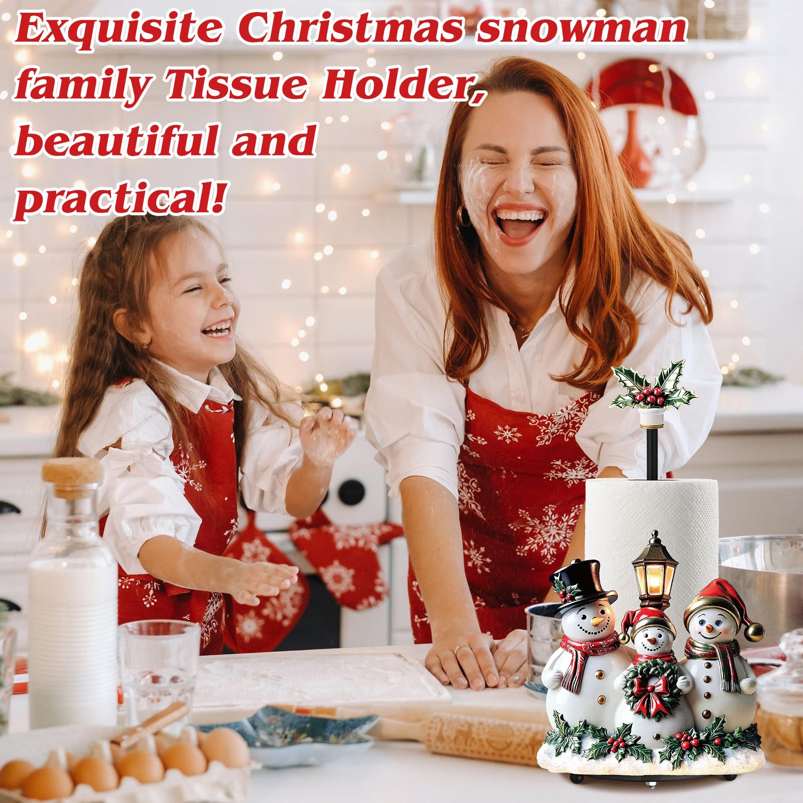 Thyle snowman kitchen counter decor adds festive charm and towel access.