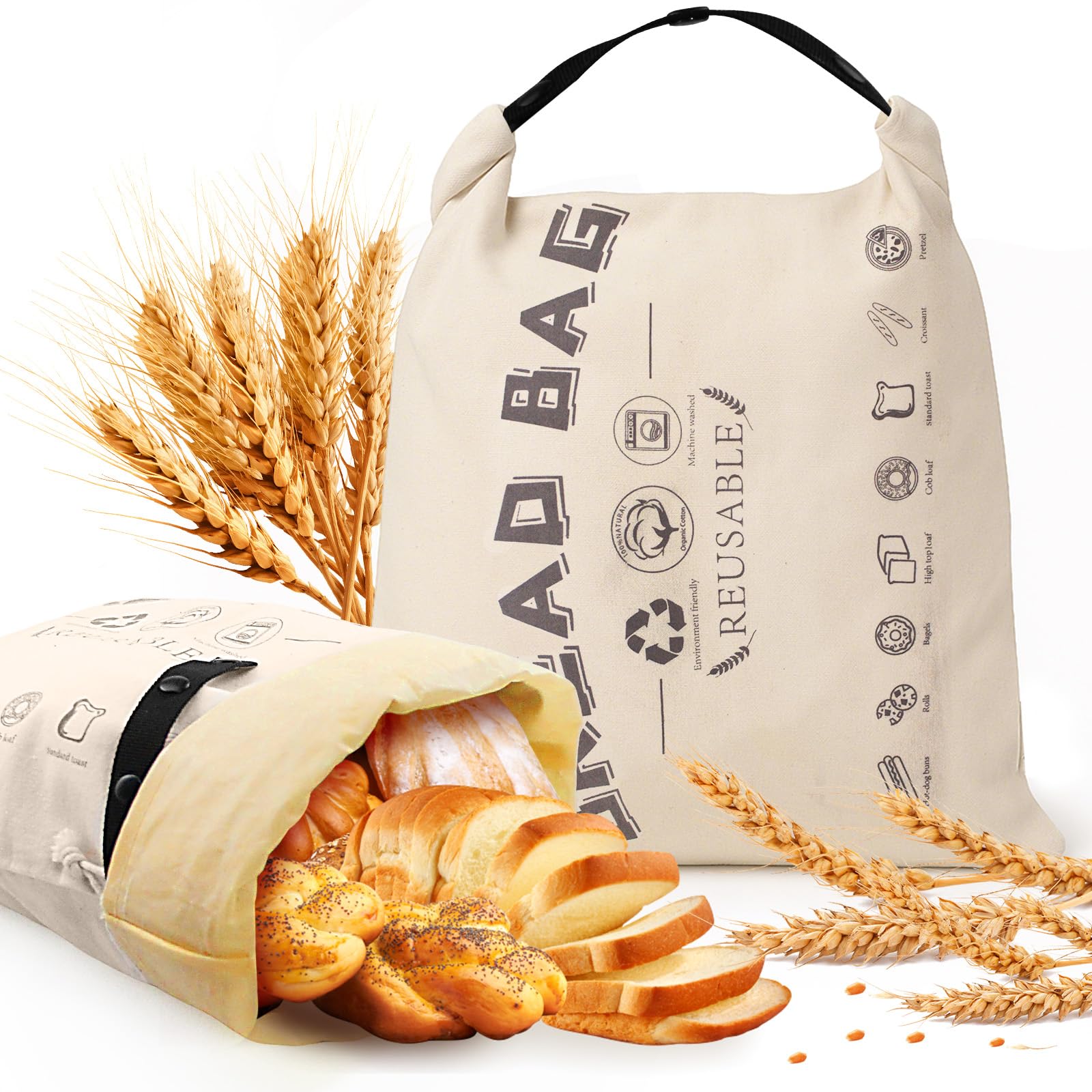 Tiagowell beeswax bread bag open, showcasing 16x12 size for fresh bread storage.