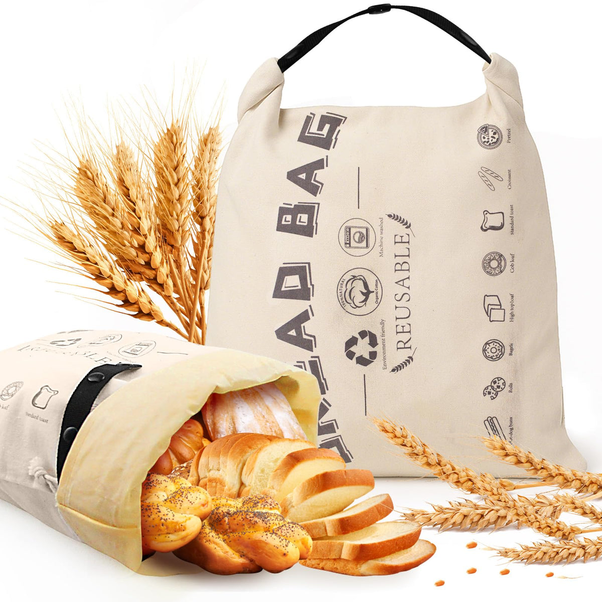 Tiagowell beeswax bread bag open, showcasing 16x12 size for fresh bread storage.