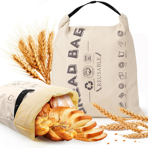 Tiagowell beeswax bread bag open, showcasing 16x12 size for fresh bread storage.