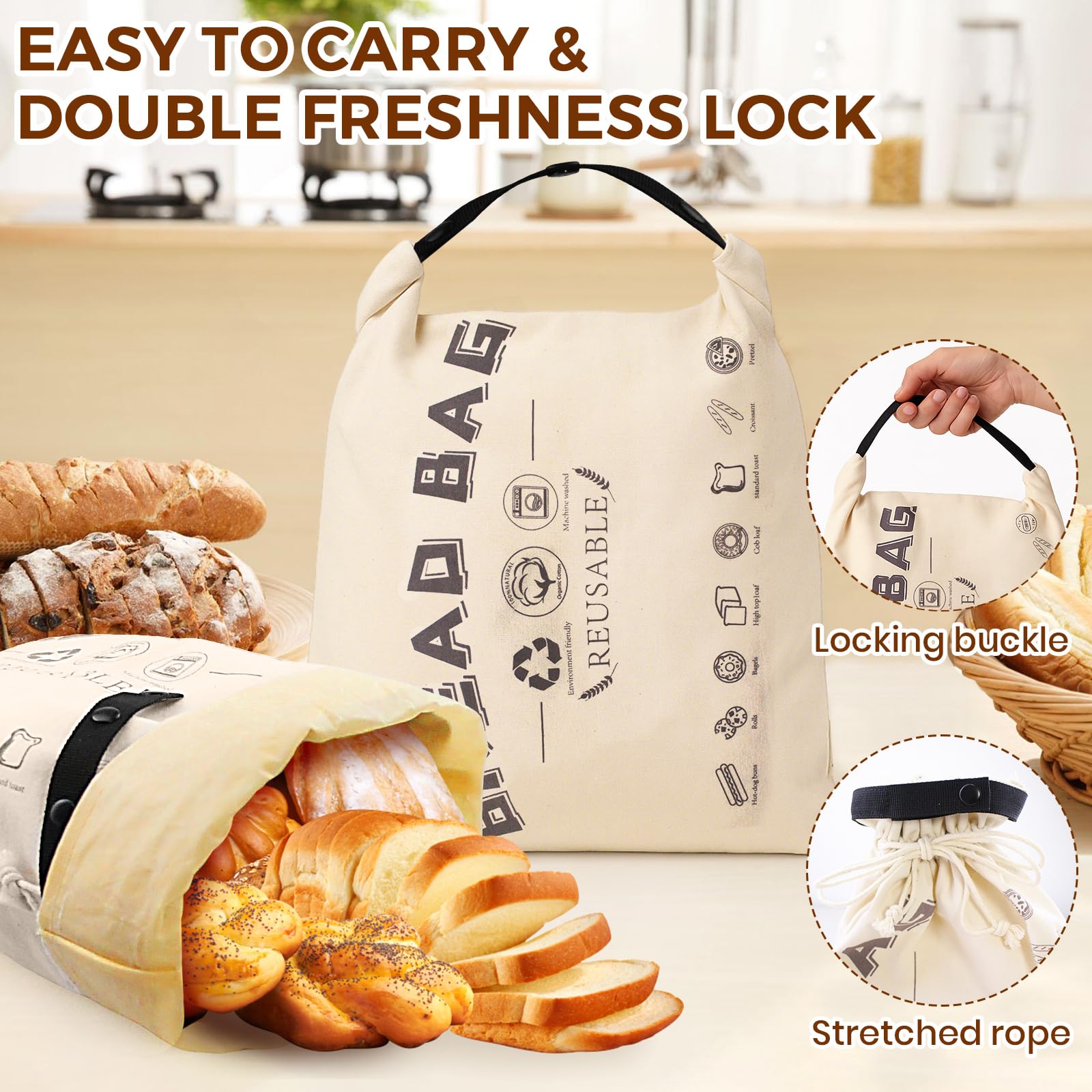 Tiagowell beeswax bread bag roll-closure sealing for freshness.