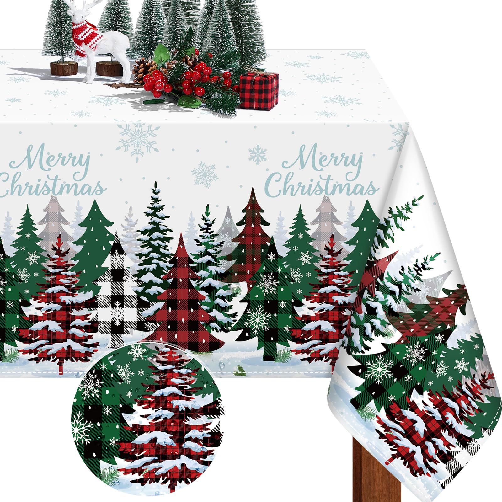 Tiamon buffalo plaid Christmas tablecloth adds festive warmth to family dining.