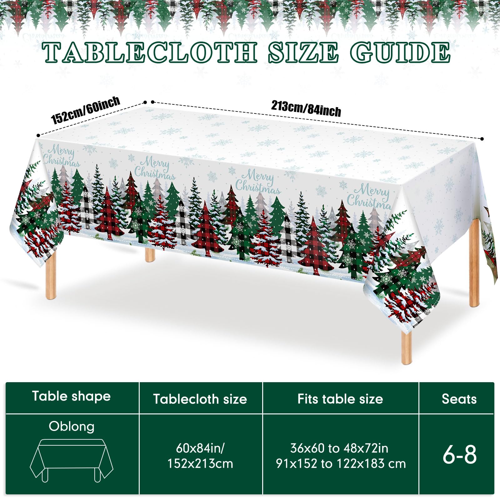 Tiamon white Christmas snowflakes tablecloth creates an elegant holiday backdrop.