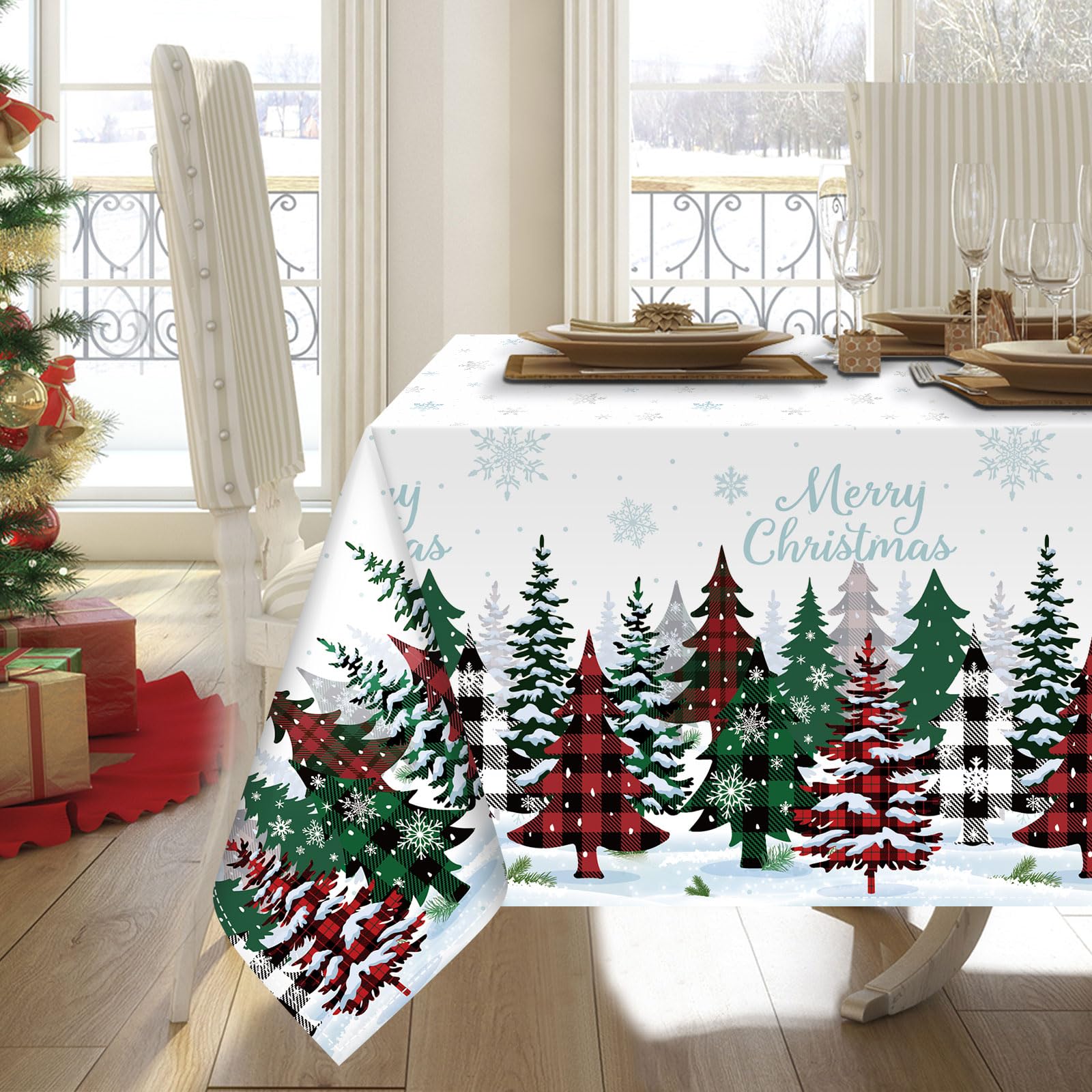 Tiamon winter holiday dining cover fits large tables and parties.